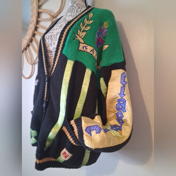 No! Jeans patchwork king queen Art Vintage cardigan Size O/S - Picture 2 of 13